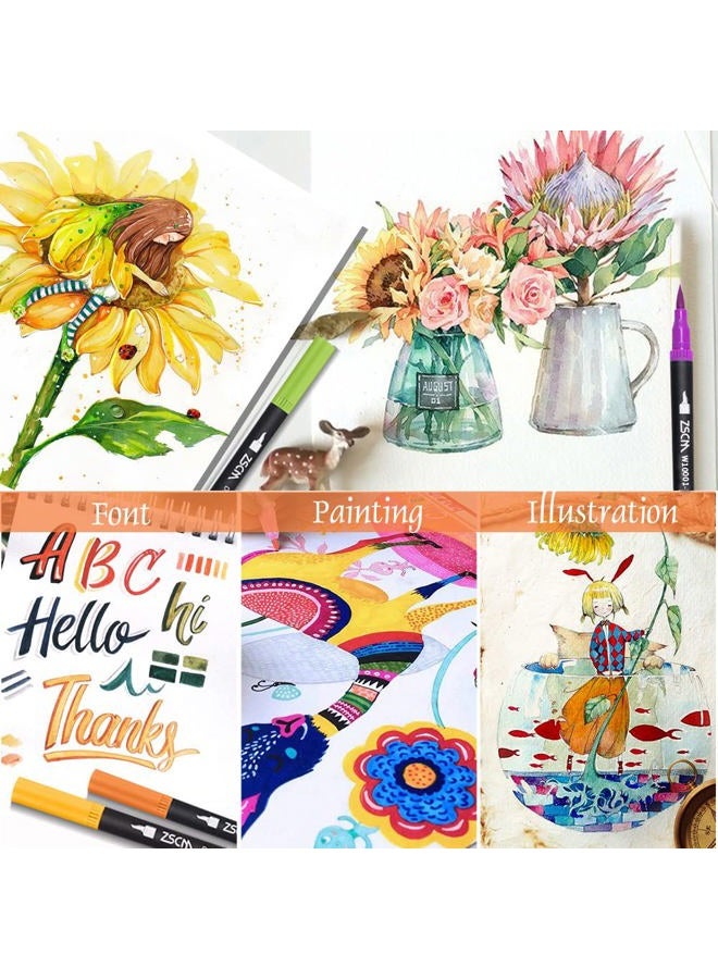 ZSCM QUALITY DECIDES THE FUTURE 32 Colours Dual Tip Brush Pens Art Markers Set, Fine and Brush Tip Coloured Dual Pen for Kid Adult Colouring Book Drawing Bullet Journal Planner Calendar Art Projects - Image 5