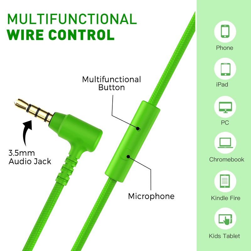 rockpapa 950 Wired Headphones for Kids Girls Boys for School Classroom with Microphone, On-Ear Foldable Corded Headphones with Jack 3.5mm for Laptop Computer Tablet Chromebooks Black Green - Image 4