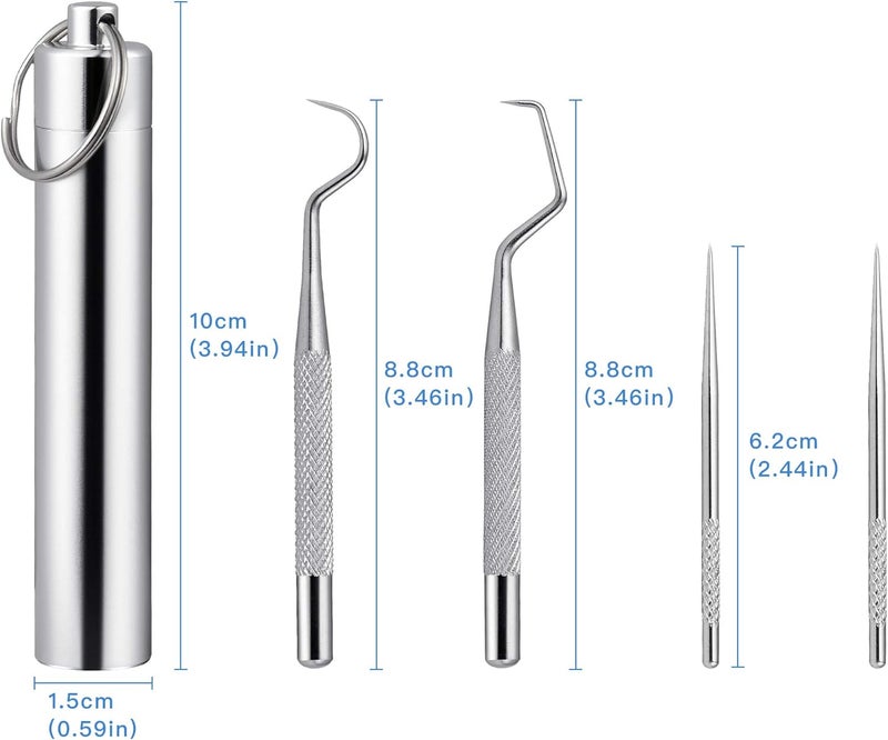 Worldity 5Pcs Reusable Toothpick, Portable Metal Toothpick, Professional Teeth Cleaning Tools, Dental Picks with Toothpick Holder and Key Ring for Travel Picnic Camping - Image 2