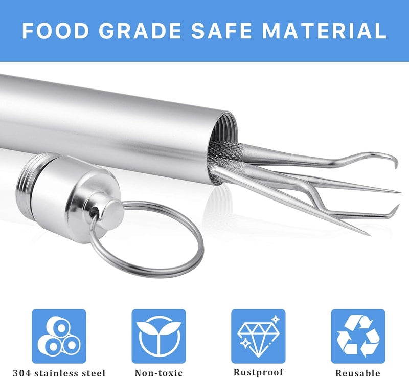 Worldity 5Pcs Reusable Toothpick, Portable Metal Toothpick, Professional Teeth Cleaning Tools, Dental Picks with Toothpick Holder and Key Ring for Travel Picnic Camping - Image 3