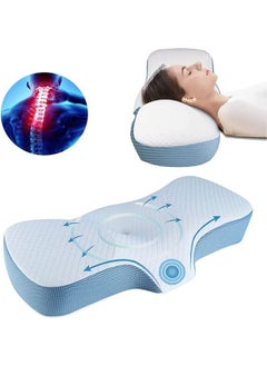 DMG Memory Foam Pillow for Sleeping, Contour Memory Foam Pillow for Neck Pain Relief,Adjustable Cervical Pillow for Neck and Shoulder,Orthopedic Neck Pillow with Washable Cover (Sky Blue)