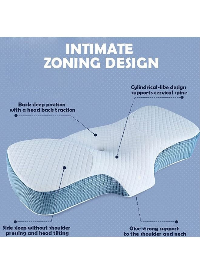 DMG TECH - DMG Memory Foam Pillow for Sleeping, Contour Memory Foam Pillow for Neck Pain Relief,Adjustable Cervical Pillow for Neck and Shoulder,Orthopedic Neck Pillow with Washable Cover (Sky Blue) - Image 1
