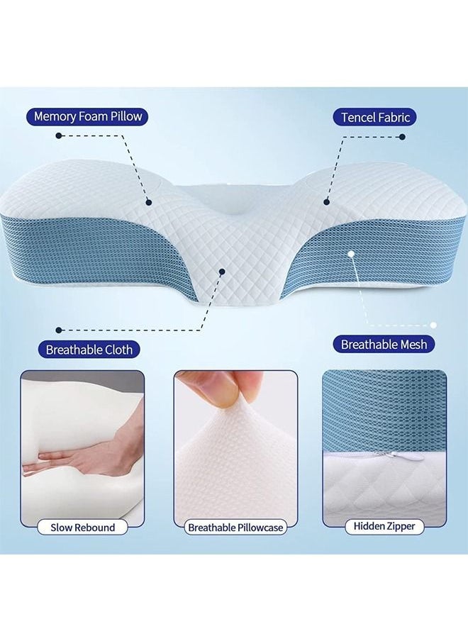 DMG TECH - DMG Memory Foam Pillow for Sleeping, Contour Memory Foam Pillow for Neck Pain Relief,Adjustable Cervical Pillow for Neck and Shoulder,Orthopedic Neck Pillow with Washable Cover (Sky Blue) - Image 1