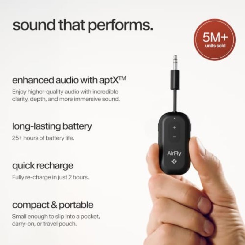Bluetooth Adapter for Airplane Travel: 3.5mm AUX Transmitter/Receiver for Cars, Boats, Treadmills, TVs Pair 2 AirPods or Wireless Headphones Black, ABS Plastic, Compact Design - Image 4