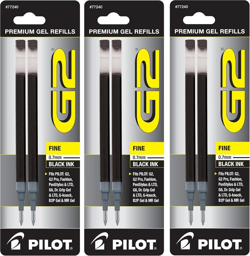 , G2 Gel Ink Refills, Fine Point 0.7 mm, Black, Pack of 6