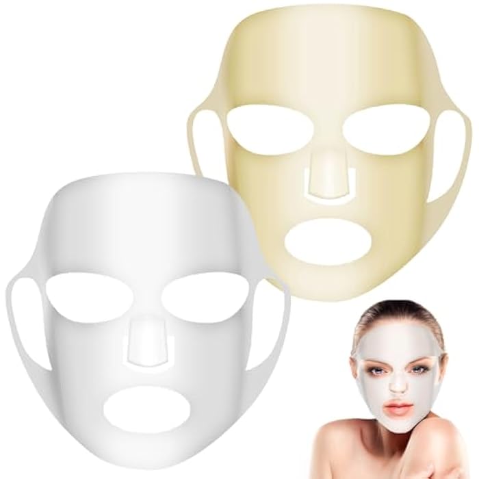 COMNICO 2 Sheets Silicone Face Mask Cover, Reusable Anti-Wrinkle Face Mask Holder Moisturizing 3D Facial Mask Cover Prevent Evaporation Falling Skincare Beauty Spa(Transparent + Gold) - Image 1