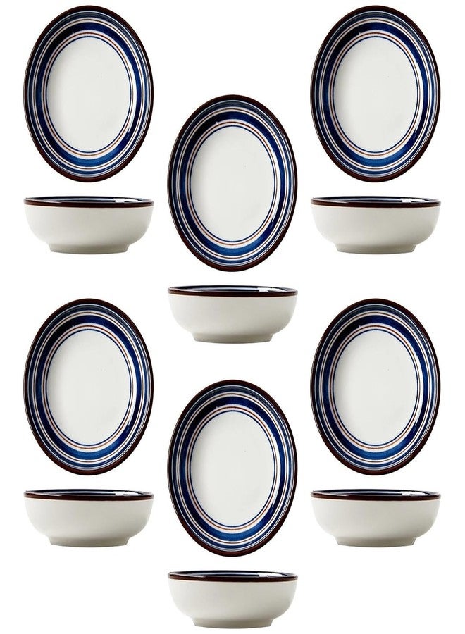 pepplo Creative Japanese Style Porcelain Deep Soup Dishes, Glazed Dessert Bowls, Appetizers Plate, Salad Plates, Cereal Bowl For Family Gathering, Retro Annual Ring Porcelain Dinnerware Set (Type-D, 6 Piece) - Image 1