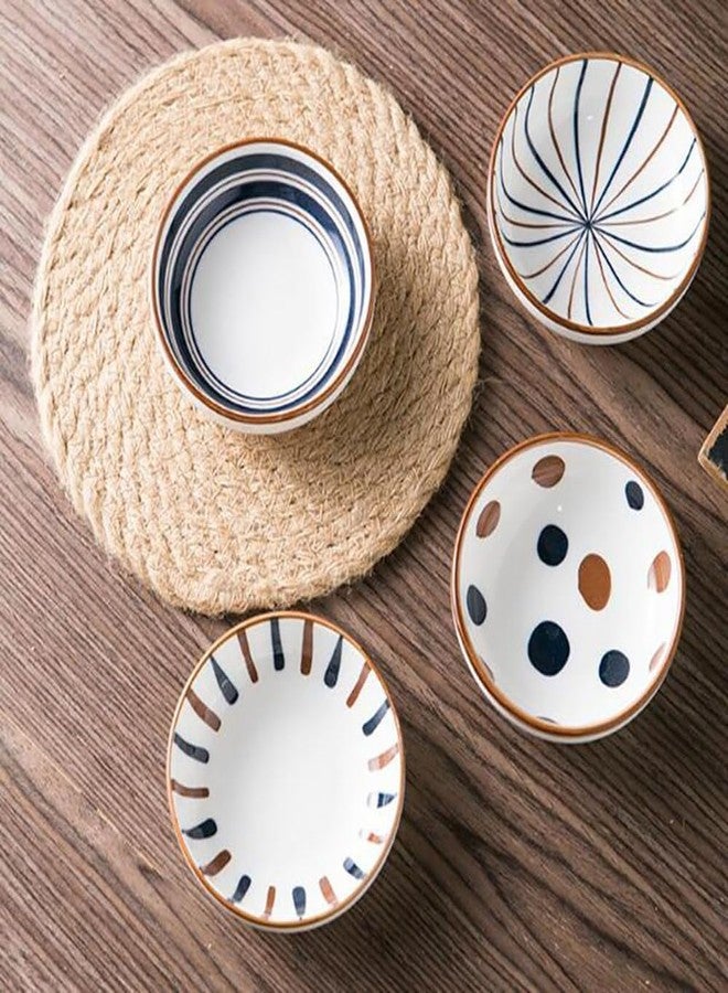 pepplo Creative Japanese Style Porcelain Deep Soup Dishes, Glazed Dessert Bowls, Appetizers Plate, Salad Plates, Cereal Bowl For Family Gathering, Retro Annual Ring Porcelain Dinnerware Set (Type-D, 6 Piece) - Image 4