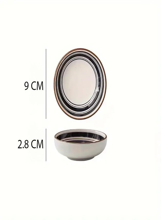 pepplo Creative Japanese Style Porcelain Deep Soup Dishes, Glazed Dessert Bowls, Appetizers Plate, Salad Plates, Cereal Bowl For Family Gathering, Retro Annual Ring Porcelain Dinnerware Set (Type-D, 6 Piece) - Image 2