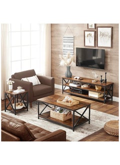 AGD Coffee table with storage shelf and X-shaped steel frame  - Image 4
