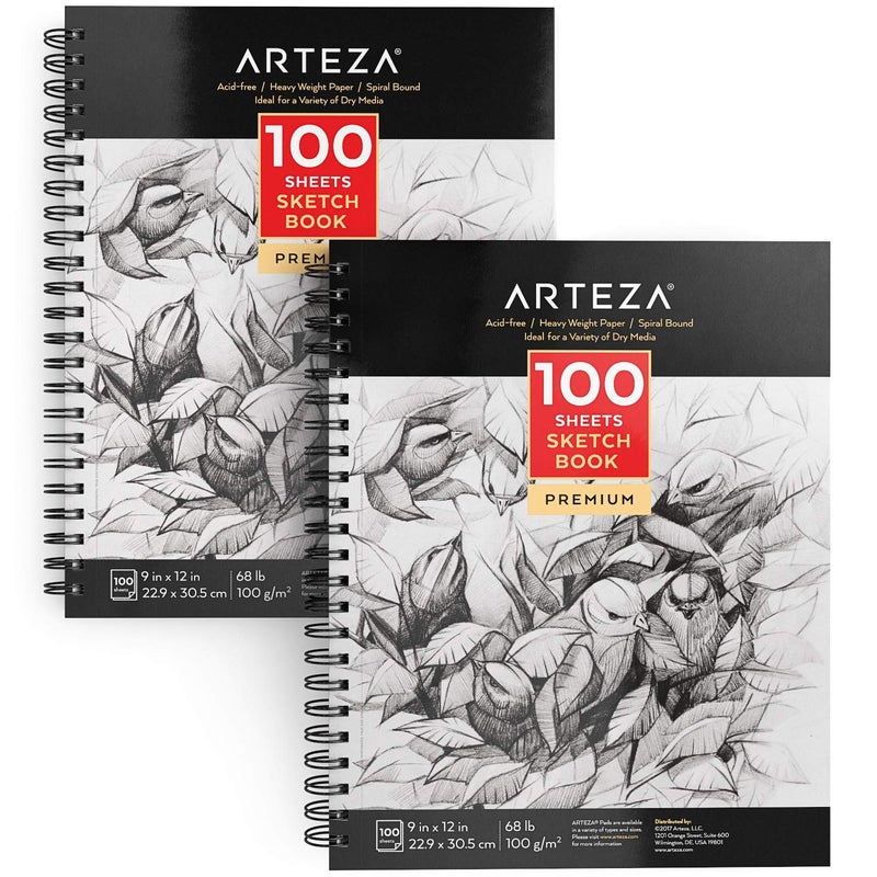 ARTEZA Sketch Book 2-Pack, 9x12 Inches â€“ 200 Sheets, Spiral Bound, 68 lb Acid-Free Drawing Pad for Adults, Teens & Artists for Sketching - Image 1