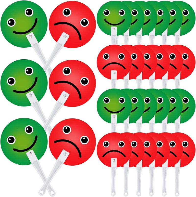 Macarrie 30 Pack Face Classroom Voting Paddles Handy Teacher Classroom Event Supplies Plastic Face Sign Green Red Yes or No Paddles True False Paddles for School Student - Image 1