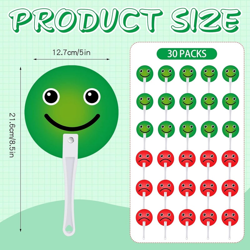 Macarrie 30 Pack Face Classroom Voting Paddles Handy Teacher Classroom Event Supplies Plastic Face Sign Green Red Yes or No Paddles True False Paddles for School Student - Image 2