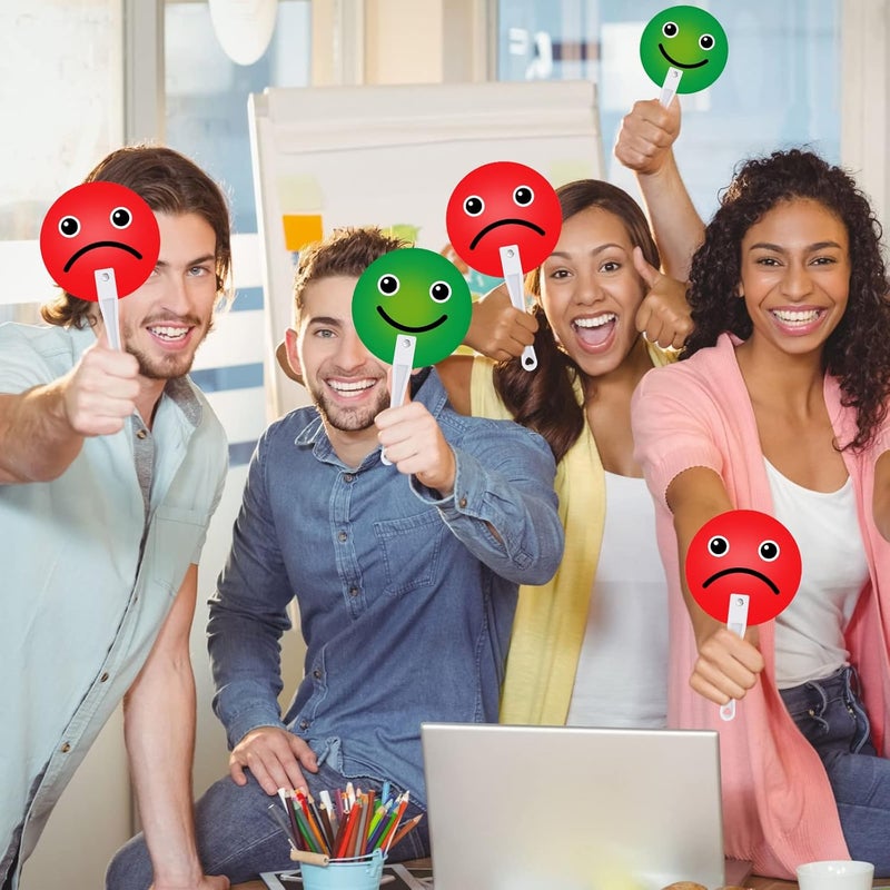 Macarrie 30 Pack Face Classroom Voting Paddles Handy Teacher Classroom Event Supplies Plastic Face Sign Green Red Yes or No Paddles True False Paddles for School Student - Image 3