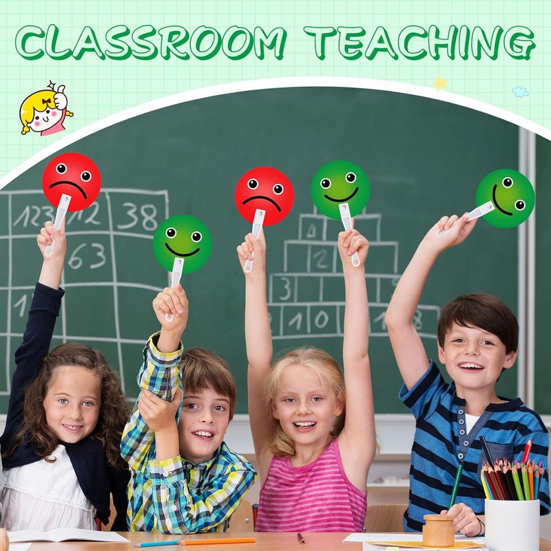 Macarrie 30 Pack Face Classroom Voting Paddles Handy Teacher Classroom Event Supplies Plastic Face Sign Green Red Yes or No Paddles True False Paddles for School Student - Image 5