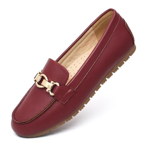 Cvistpieo Loafers for Women Business Casual Shoes Comfortable & Lightweight Penny Loafers Slip On Work Flats Leather Wine Red Size 6.5