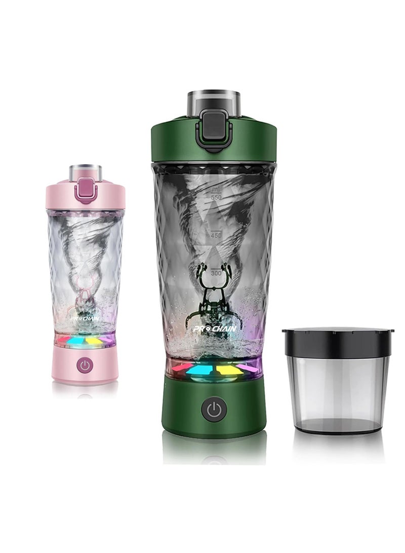 650ml القابلة لإعادة الشحن التلقائي كأس خلط - السفر هزاز وصالة رياضية خلاط البروتين خلاط كهربائي ، ومناسبة للرياضة واللياقة البدنية ، مصنوعة من tritan - لا bisphenol-a-26oz المحمولة كأس خلط / الناقل التسلسلي العام نوع ج القابلة لإعادة الشحن هزاز كأس كهدية عيد ميلاد للرجال والنساء ( الوردي ، الأخضر ) - Image 1