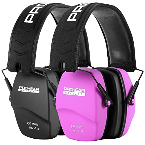 PROHEAR 016 Shooting Ear Protection Earmuffs 2 Pack NRR 26dB for Gun Range Hunting Black and Pink - Image 1