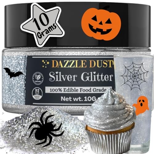Dazzle Dust Edible Glitter Sprinkles for Cake Decorating, Drinks, Cookie, Icing, Dessert Decorations, Sparkly Luster, Food-Grade, Vegan, Gluten Free, Kosher, Bulk 10g, Silver - Image 1