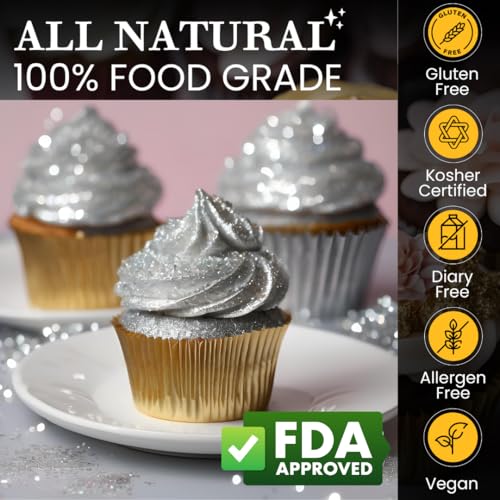 Dazzle Dust Edible Glitter Sprinkles for Cake Decorating, Drinks, Cookie, Icing, Dessert Decorations, Sparkly Luster, Food-Grade, Vegan, Gluten Free, Kosher, Bulk 10g, Silver - Image 2