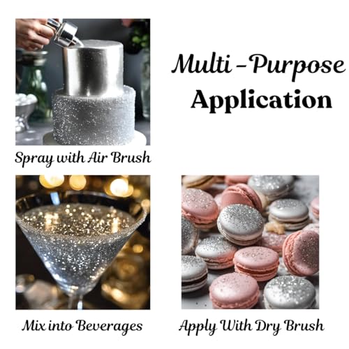 Dazzle Dust Edible Glitter Sprinkles for Cake Decorating, Drinks, Cookie, Icing, Dessert Decorations, Sparkly Luster, Food-Grade, Vegan, Gluten Free, Kosher, Bulk 10g, Silver - Image 3