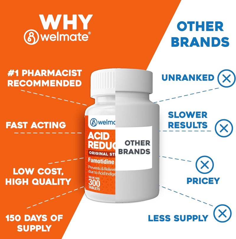 WELMATE  Famotidine Acid Reducer 10mg  Original Strength  Heartburn Relief  Acid Indigestion  Stomach Relief  Works in 15 Minutes  Generic Medication  Value Size  300 Tablets - Image 4