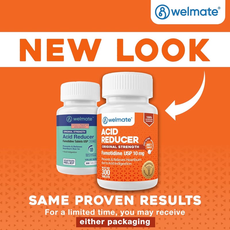 WELMATE  Famotidine Acid Reducer 10mg  Original Strength  Heartburn Relief  Acid Indigestion  Stomach Relief  Works in 15 Minutes  Generic Medication  Value Size  300 Tablets - Image 2