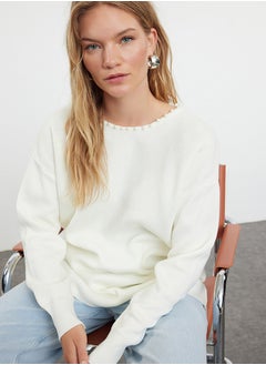 trendyol Ecru Side Pearled Knitwear Sweater TCTAW25AK00014  - Image 1