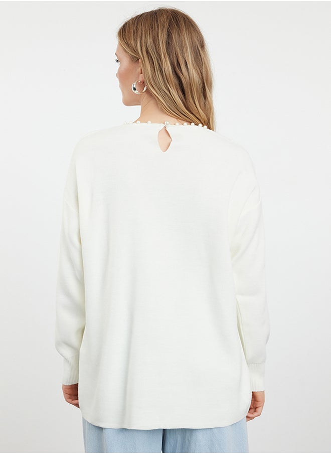 trendyol Ecru Side Pearled Knitwear Sweater TCTAW25AK00014  - Image 5