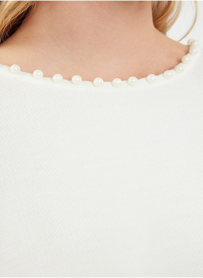 trendyol Ecru Side Pearled Knitwear Sweater TCTAW25AK00014  - Image 4