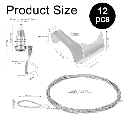 AojSup 12 Pcs Picture Rail Hooks and Wire Set Stainless Steel Picture Hanging Wire with SShaped Hooks and Chain 2m787in Cable Length for Hanging Frames Mirrors Artwork Black - Image 3