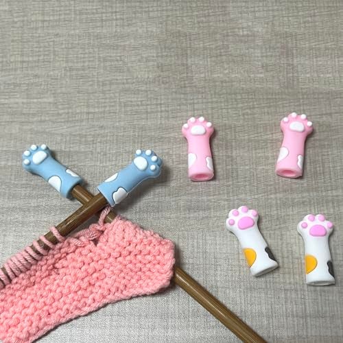 SPANSEE 6 PCS Cat Paw Knitting Stitch Stoppers, Needle Minder, Knitting Needle Point Protectors, Needle Stopper, Knitting Supplies fit Size 11-17 (8mm-12.75mm) Needles - Image 3