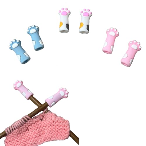 SPANSEE 6 PCS Cat Paw Knitting Stitch Stoppers, Needle Minder, Knitting Needle Point Protectors, Needle Stopper, Knitting Supplies fit Size 11-17 (8mm-12.75mm) Needles - Image 1