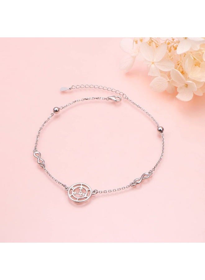 Ladytree S925 Sterling Silver Sigil of Lilith Infinity Anklet Bracelets Link Jewelry Gifts for Women Chain 9+1.5 inches, no gemstone - Image 3