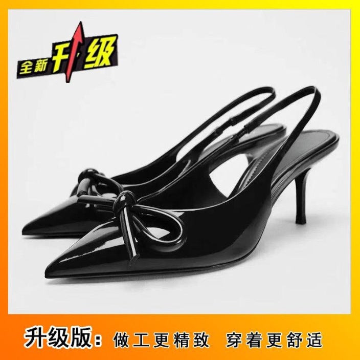 French-Style Red Patent Leather Pointed Toe Mule Sandals With Bowknot, High Heels, And Stunning Popular Model - Image 1