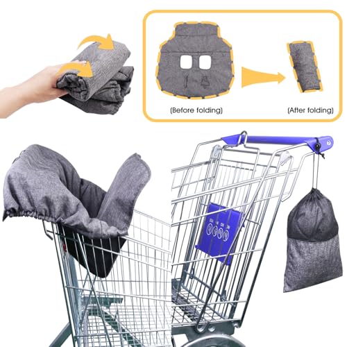 WedFeir Shopping Cart Cover for Baby, Cotton High Chair Cover, Infant Grocery Cart Cushion Liner with Storage Pouch, Foldable, Machine Washable for Infant, Toddler, Boy or Girl. (Grey) - Image 4