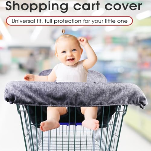 WedFeir Shopping Cart Cover for Baby, Cotton High Chair Cover, Infant Grocery Cart Cushion Liner with Storage Pouch, Foldable, Machine Washable for Infant, Toddler, Boy or Girl. (Grey) - Image 2