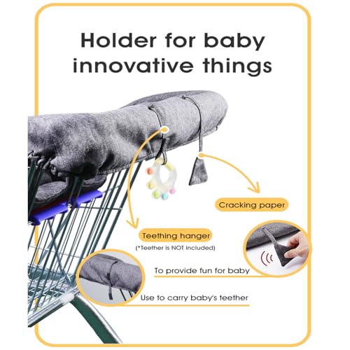 WedFeir Shopping Cart Cover for Baby, Cotton High Chair Cover, Infant Grocery Cart Cushion Liner with Storage Pouch, Foldable, Machine Washable for Infant, Toddler, Boy or Girl. (Grey) - Image 3