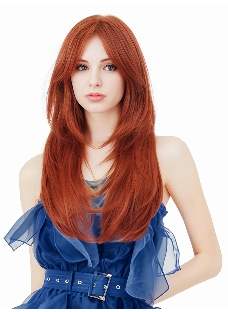 Rugelyss - Rugelyss Long Wavy Auburn Red Wigs for Women Layered Synthetic Copper Ginger Hair Wig with Bangs for Daily or Costume Party - Image 1