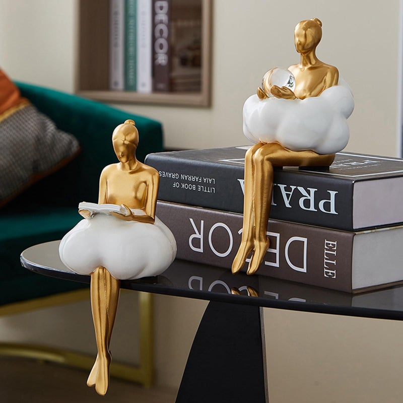 RIRPUAE Gold Home Decor Women Thinker Statue, Modern Bookshelf Figurines Accent Decorations for Living Room, Resin Abstract Art Collectible for Office Bedroom Table Desk - Image 2