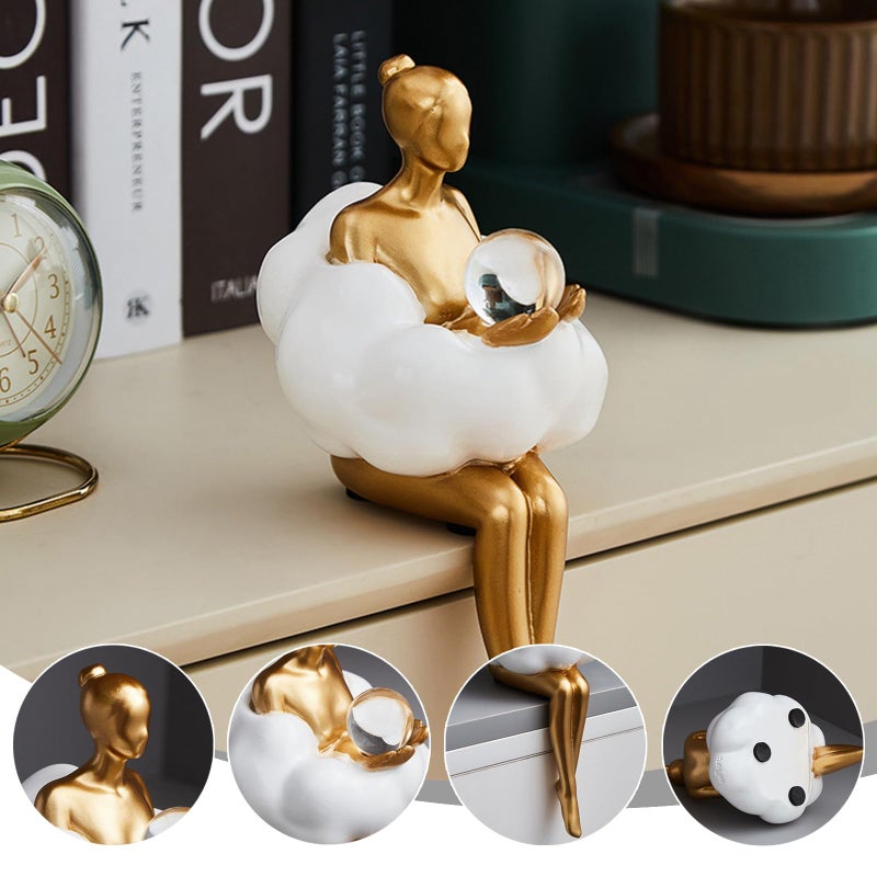 RIRPUAE Gold Home Decor Women Thinker Statue, Modern Bookshelf Figurines Accent Decorations for Living Room, Resin Abstract Art Collectible for Office Bedroom Table Desk - Image 5
