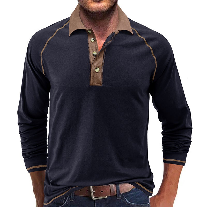 and Men''s Long Sleeve Lapel T-shirt Foreign Trade Men''s Polo Shirt Men''s Autumn Base Shirt Top - Image 3