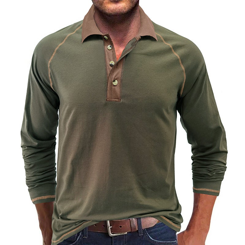 and Men''s Long Sleeve Lapel T-shirt Foreign Trade Men''s Polo Shirt Men''s Autumn Base Shirt Top - Image 1