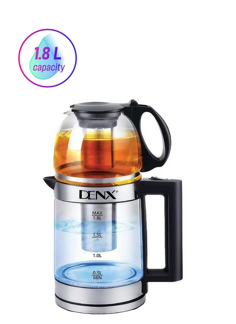 Denx 1500W 2-In-1 Double Pot Electric Kettle With Removable Tea Filter, Capacity 1.8L Kettle & 1.0L Tea Pot, High-Speed Boilier Tea Maker, Multifunctional Hot Water Dispenser, Turbo Boiling Kettle, Dx2015 - Image 1