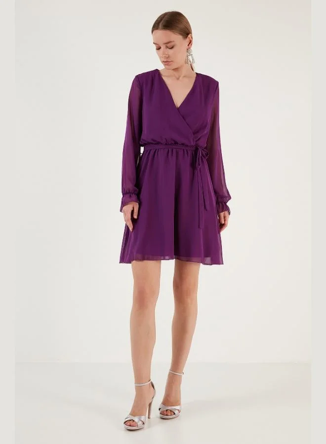 Lela Lela Double-Breasted Chiffon Mini Dress with Tie Detail Women's DRESS 6051467