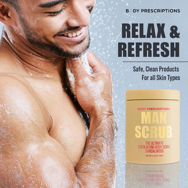 Body Prescriptions Menâ€™s Exfoliating Body Scrub â€“ Ultimate Skin Cleansing Wash in Jar with Twist-Top Lid, For All Skin Types, 21 Ounce (Pack of 1), Sandalwood - Image 4