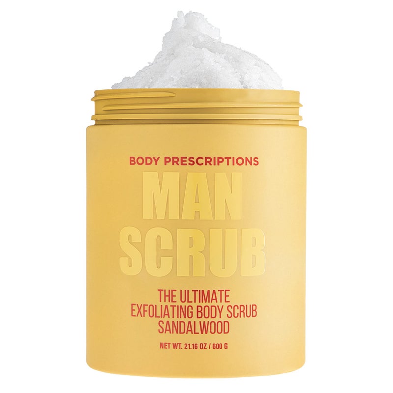 Body Prescriptions Menâ€™s Exfoliating Body Scrub â€“ Ultimate Skin Cleansing Wash in Jar with Twist-Top Lid, For All Skin Types, 21 Ounce (Pack of 1), Sandalwood - Image 1