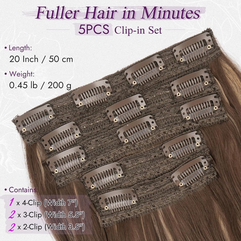 BARSDAR Highlight Clip in Hair Extensions, 50 cm Wavy Clip in Hair Extensions for Women, 5 Pieces Thick Layered Hair Extensions Lace Synthetic Hairpieces Extensions – Brown with Honey Blonde - Image 2