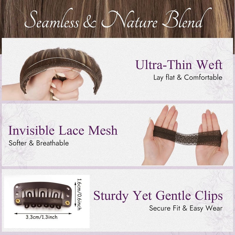 BARSDAR Highlight Clip in Hair Extensions, 50 cm Wavy Clip in Hair Extensions for Women, 5 Pieces Thick Layered Hair Extensions Lace Synthetic Hairpieces Extensions – Brown with Honey Blonde - Image 3
