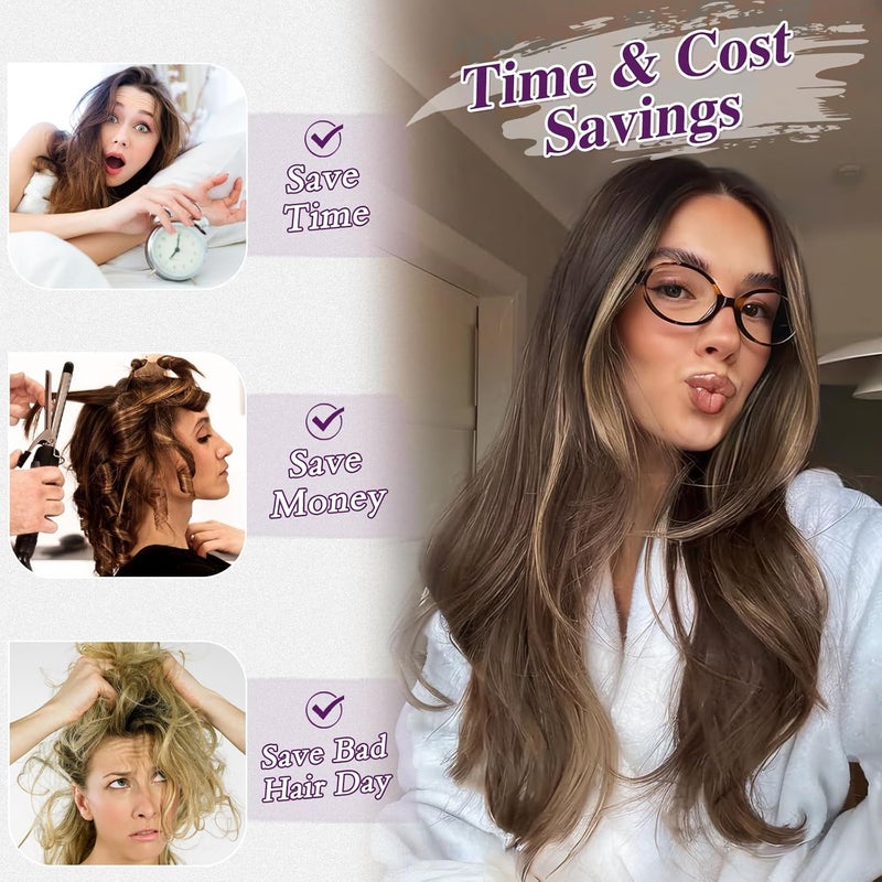 BARSDAR Highlight Clip in Hair Extensions, 50 cm Wavy Clip in Hair Extensions for Women, 5 Pieces Thick Layered Hair Extensions Lace Synthetic Hairpieces Extensions – Brown with Honey Blonde - Image 4